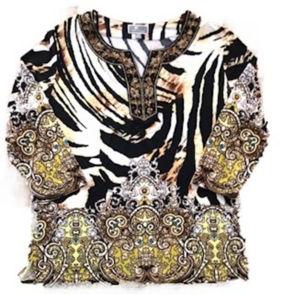 MJ Collection Animal Print Top & Brown Slacks - Picture 4 of 4